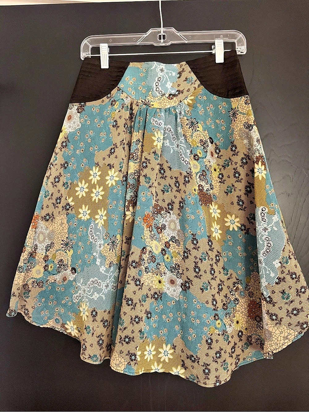 Systemaction Spain Size 36 100% Silk Floral Patchwork A-Line Midi Skirt